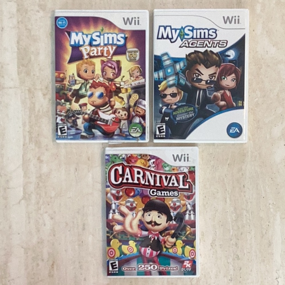 MySims Agents Nintendo Wii Game & My Sims Party Wii & Carnival Games Lot Of 3